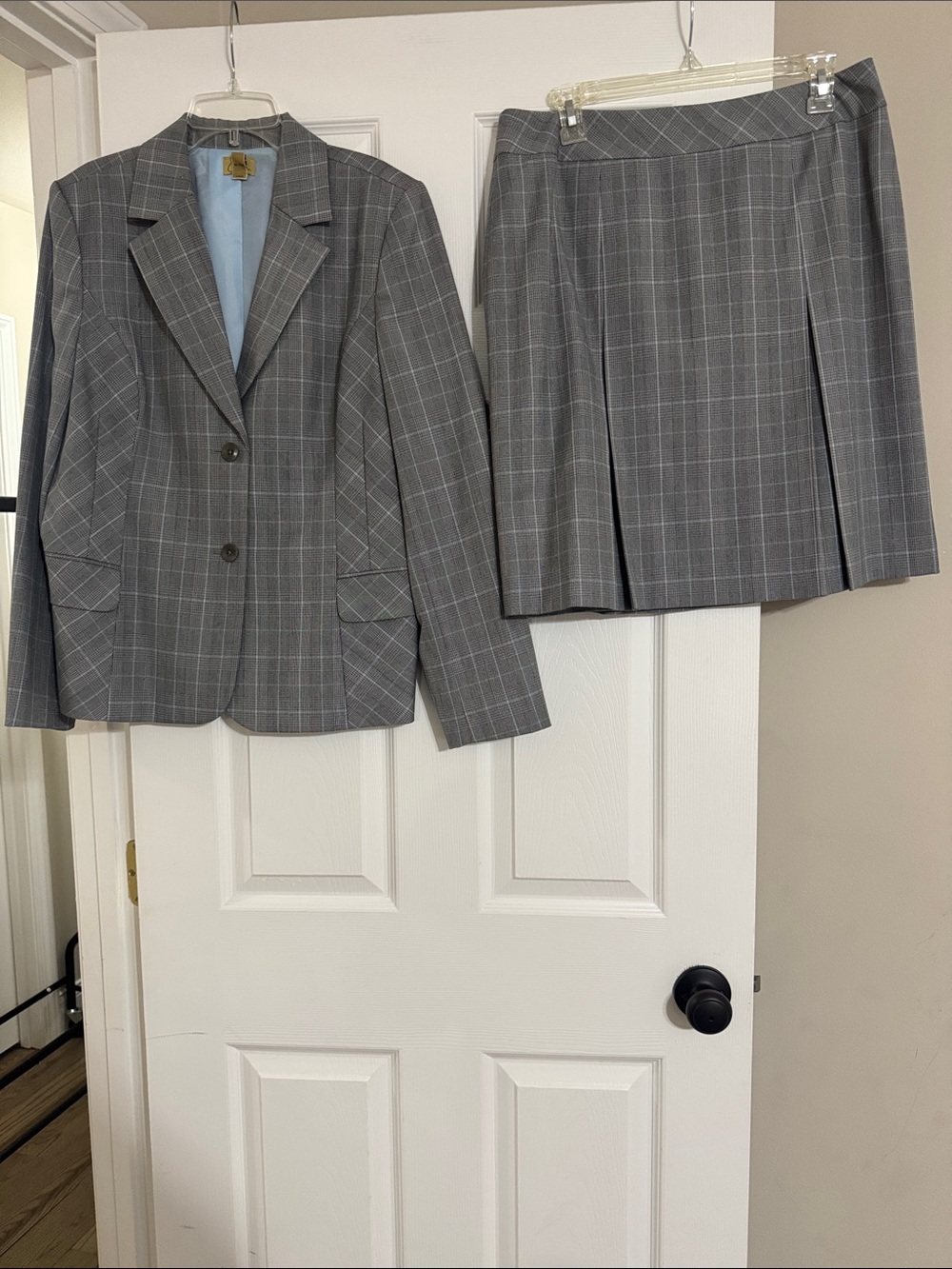 Caslon Gray Plaid Women's Blazer and Skirt Set